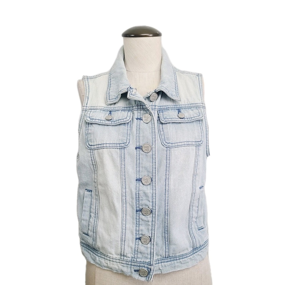 Indigo Rein Light Wash Denim Vest Button Front Classic‎ Jean Layering Vest L